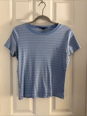 Vintage Ralph Lauren sport Light Blue Striped Short-Sleeve Tee - Top large